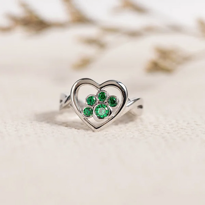 Personalized 1-4 Paw Heart Ring with Engraved Name and Birthstone Gift Birthday for Pet Lover