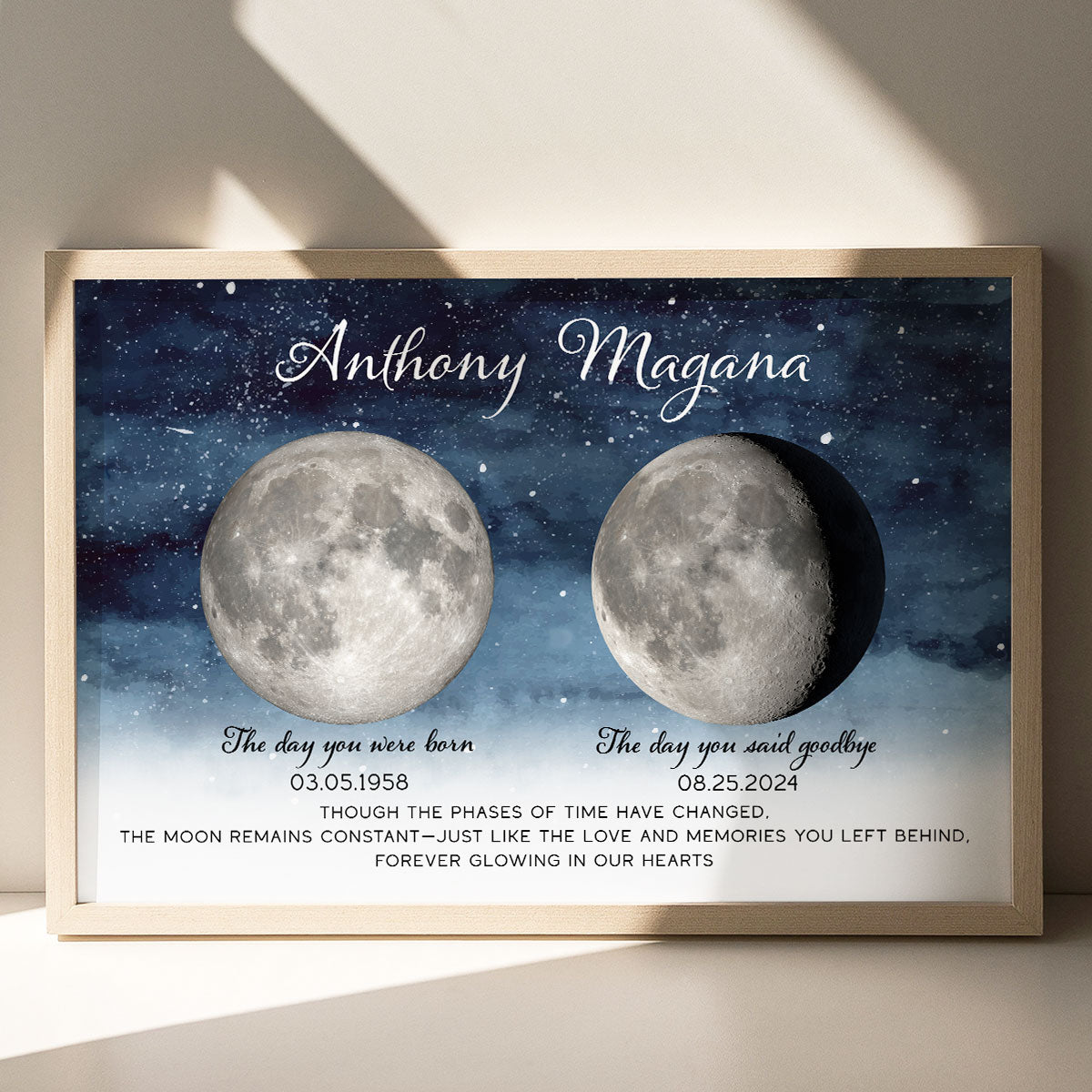 Starry Night Memorial Keepsake Lost Loved One Moon Phase Art Sympathy Gift Personalized Poster