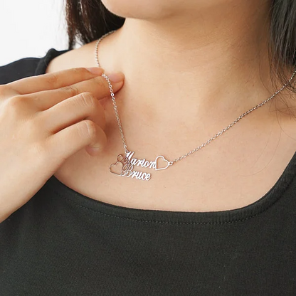 Personalized Two Name Necklace with Two Love Hearts Mother's Day Birthday Valentine's Day Gift for Women Girls