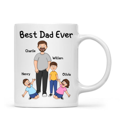 Funny Family Style Dad And Kids Best Dad Ever Personalized Mug