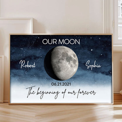 Starry Night Love Story Couple Custom Moon Phase Anniversary Date Personalized Poster, Anniversary Gift, Wedding Gift For Couple