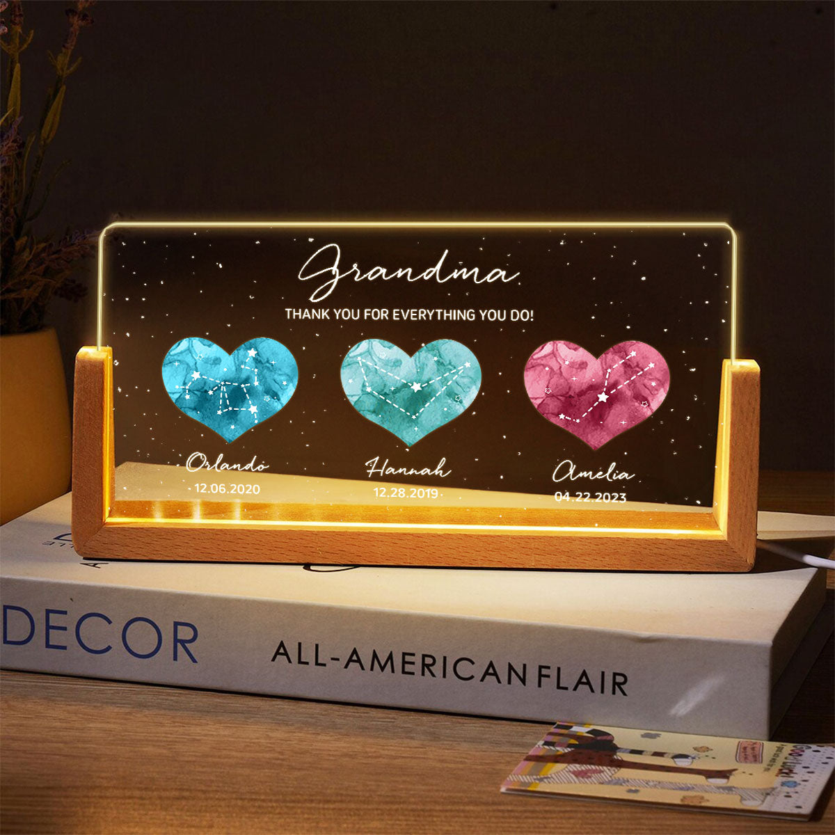 Birthstone Constellations Personalized U-Base Acrylic LED Night Light, Mother's Day Gift, Grandparents Day Gift, Gift for Her, Mom Gift, For Grandma