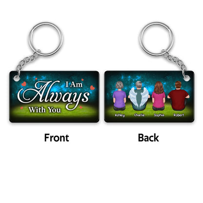 Family Memorial Sitting Back View Green And Blue Remembrance Gift Personalized Keychain