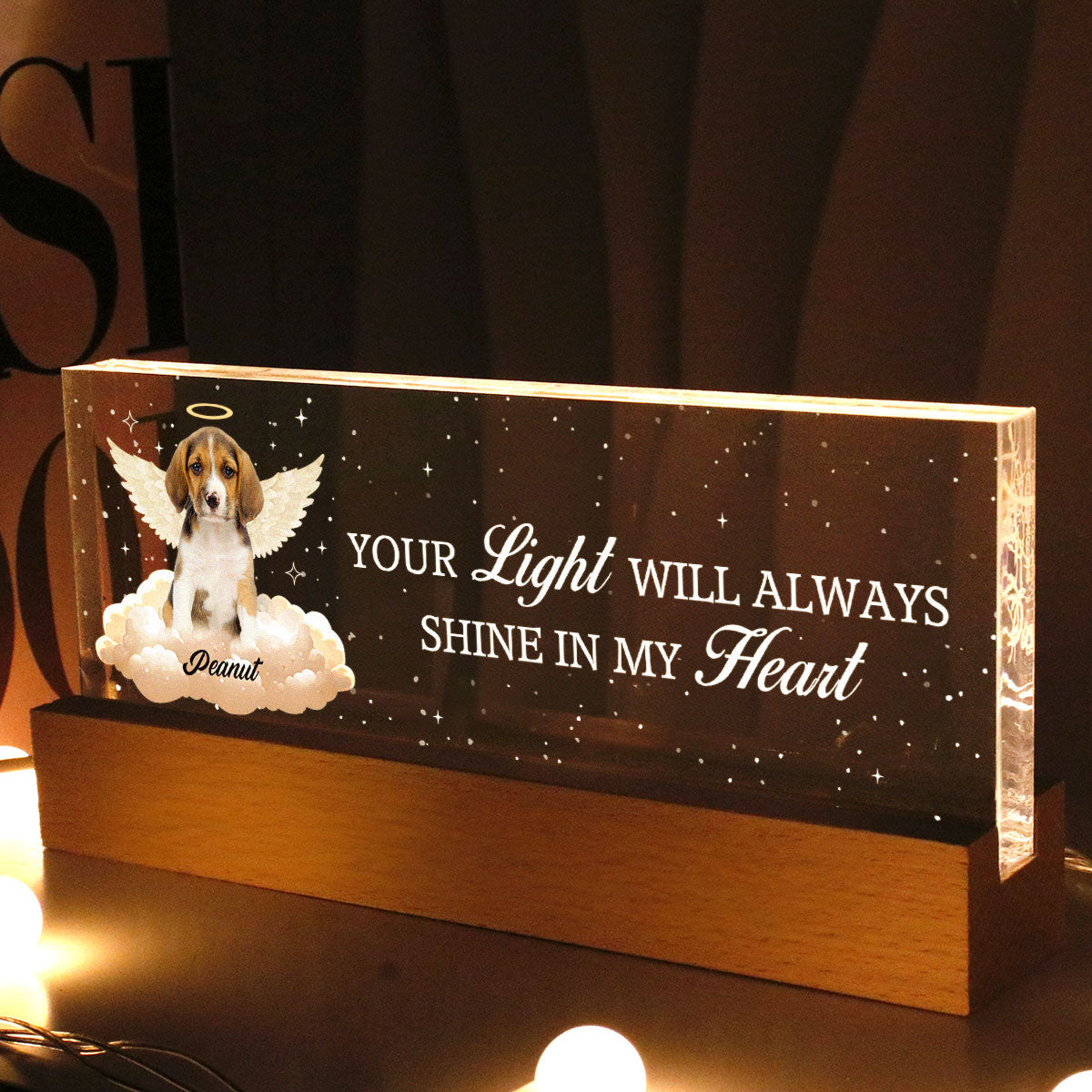 Your Light Will Always Shine In My Heart Personalized Acrylic Block LED Night Light, Sympathy Gift For Pet Owners