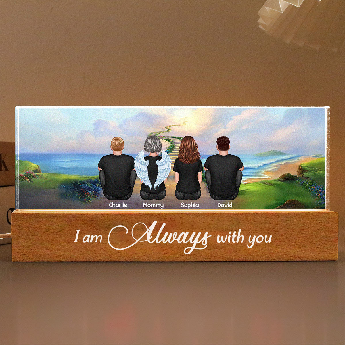 Family Sitting Stairway To Heaven Personalized Acrylic Block LED Night Light