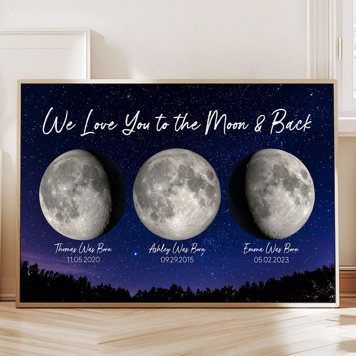 Love You To The Moon And Back Birth Moon Phase Personalized Poster, Gift For Mom, Grandma