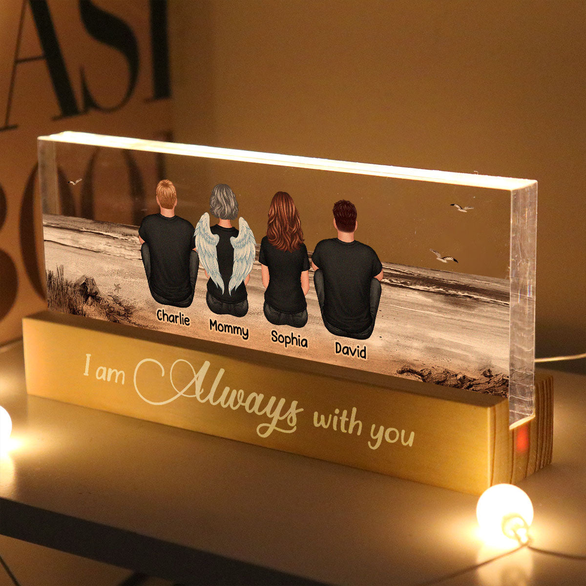 Always With You Sky Family Members, Memorial Personalized Acrylic Block LED Night Light, Sympathy Gift