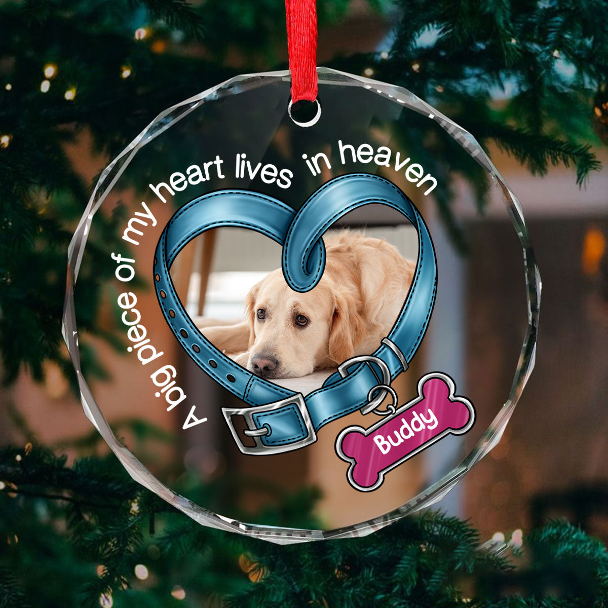 You Left Paw Prints In My Heart Forever Heart Collar Dog Memorial Personalized Glass Ornament