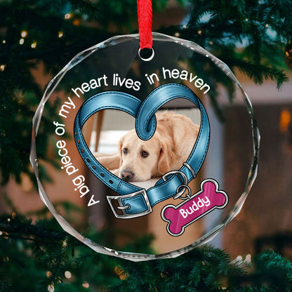 You Left Paw Prints In My Heart Forever Heart Collar Dog Memorial Personalized Glass Ornament