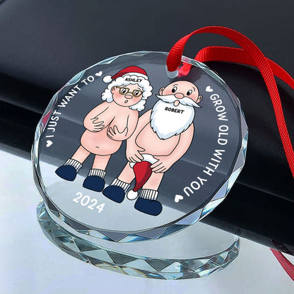 Funny Old Couple Personalized Circle Glass Ornament Christmas Gift for Him for Her