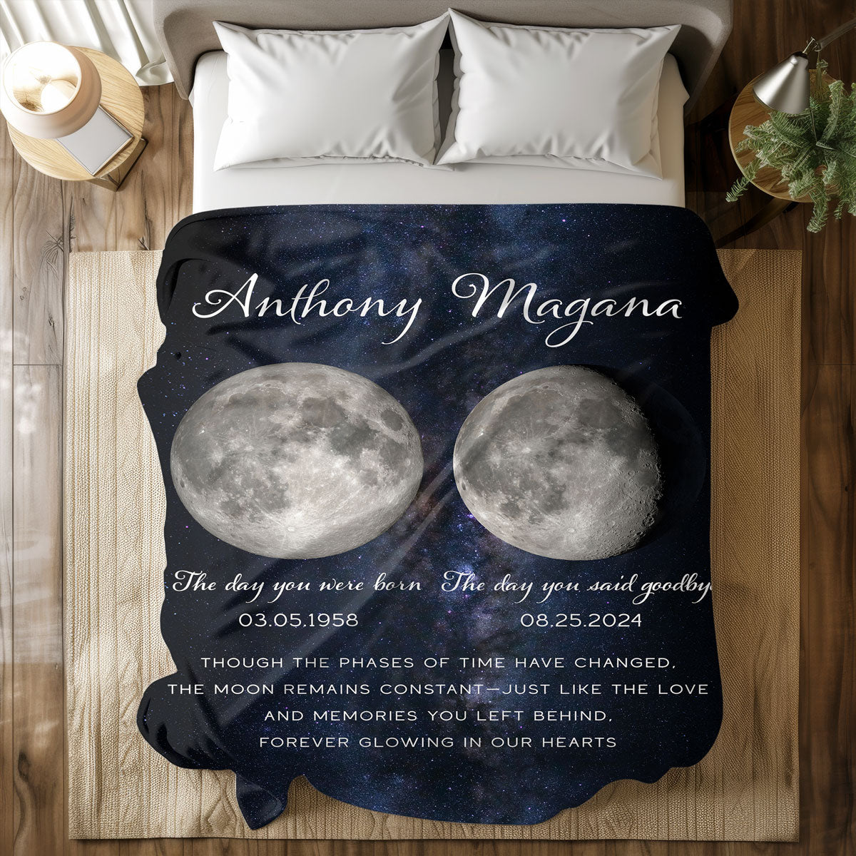 Lost Loved One Moon Phase Art Memorial Sympathy Gift Personalized Fleece Blanket