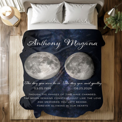 Lost Loved One Moon Phase Art Memorial Sympathy Gift Personalized Fleece Blanket