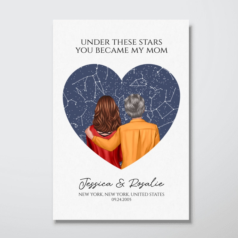Under These Stars You Became My Mom Personalized Poster, Custom Star Map By Date & Location, Constellation Map, Birthdays, Mother's Day Gift for Mom