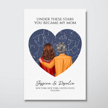 Under These Stars You Became My Mom Personalized Poster, Custom Star Map By Date & Location, Constellation Map, Birthdays, Mother's Day Gift for Mom