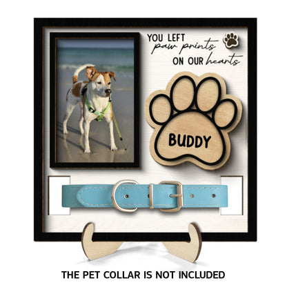 You Left Paw Prints On Our Hearts Photo Inserted Memorial Remembrance Gift Pet Collar Keepsake Personalized Wooden Pet Collar Holder