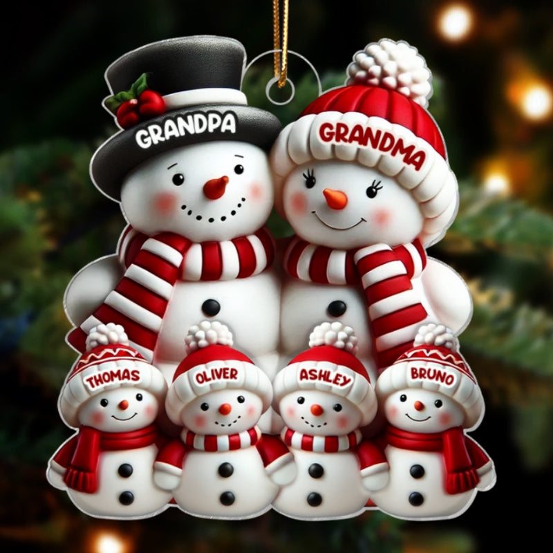 3D Effect Cute Snowman Family Christmas Decor Personalized Acrylic Ornament