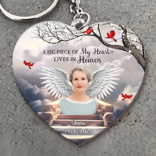 Family - A big piece of my heart lives in heaven - Personalized Photo Keychain (HL) - The Next Custom Gift