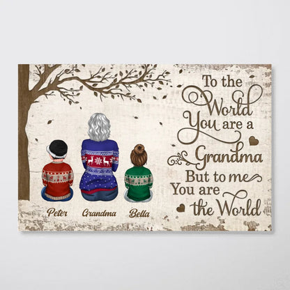 Family - Back View Grandma Grandchildren Sitting Under Tree - Personalized Poster - The Next Custom Gift