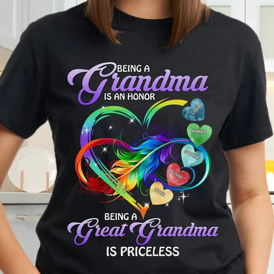 Family - Being A Grandma Being A Great Grandmother Is Priceless - Personalized Photo Shirt - The Next Custom Gift