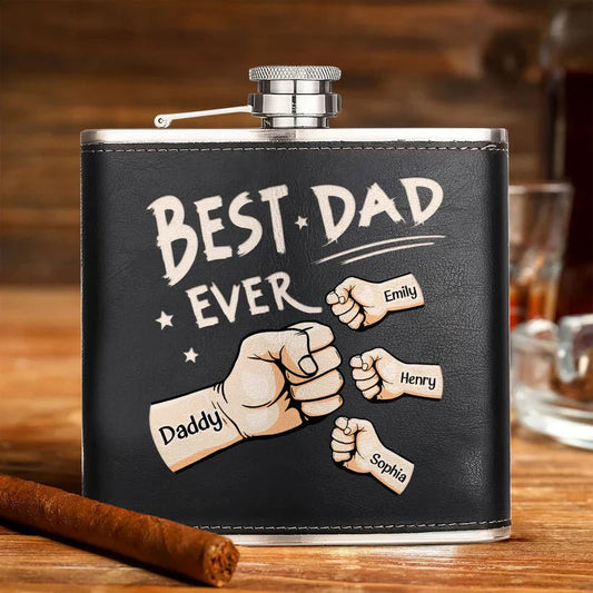 Family - Best Dad Ever - Personalized Leather Flask - The Next Custom Gift