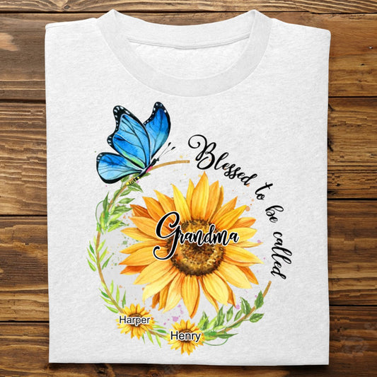 Family - Blessed To Be Called Grandma Sunflower - Personalized Unisex T - shirt - The Next Custom Gift