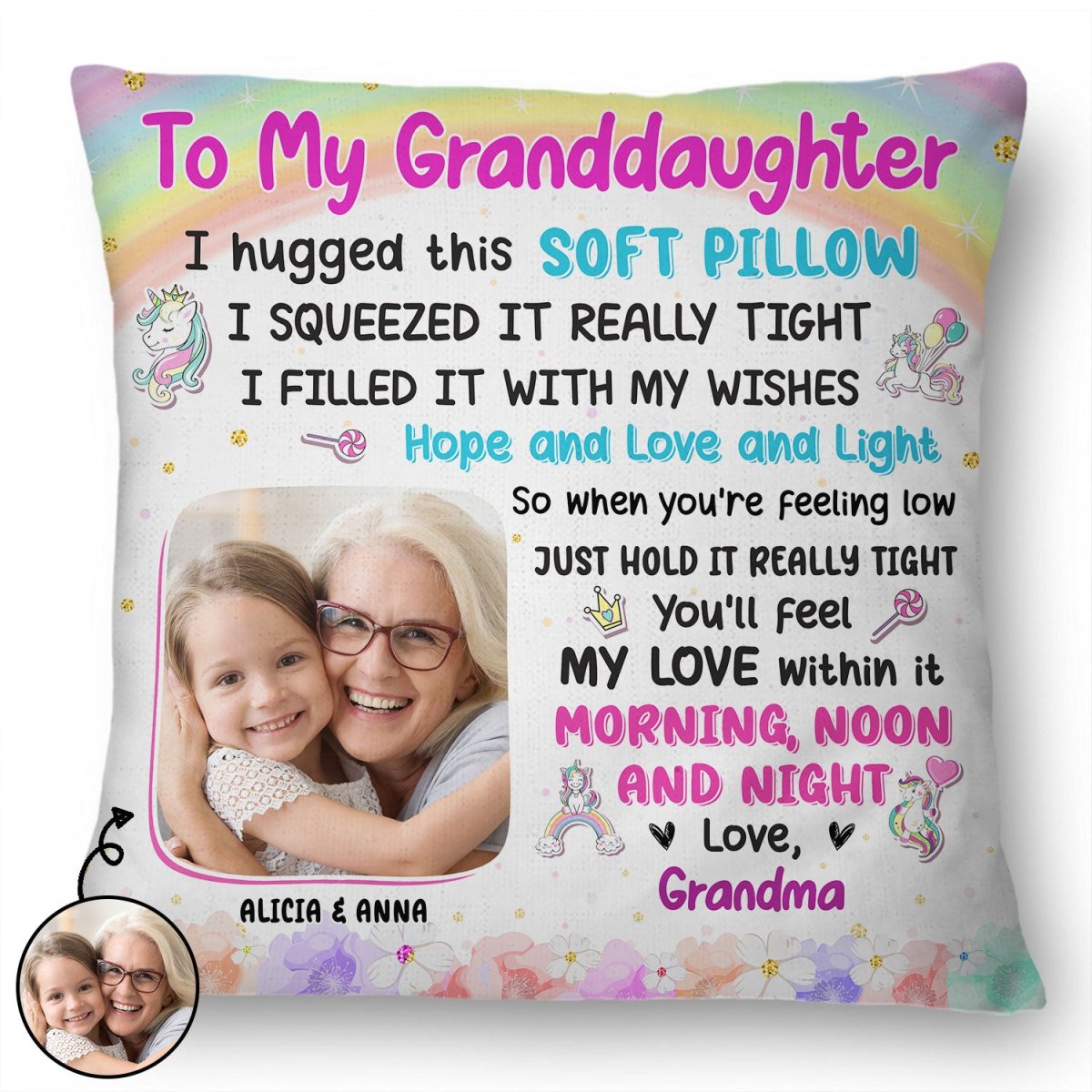 Family - Custom Photo Grandma Mother Hugged This Soft Pillow - Gift For Granddaughter, Grandson, Kids - Personalized Pillow - The Next Custom Gift