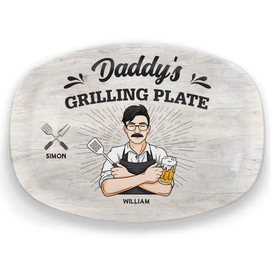 Family - Daddy Is Grilling So We Better Step Back - Family Personalized Custom Platter - The Next Custom Gift