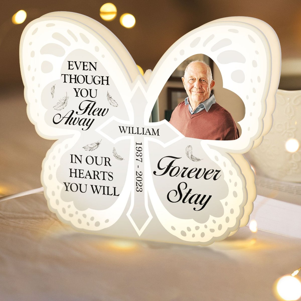 Family - Even Though You Flew Away - Personalized Shaped Photo Light Box (LH) - The Next Custom Gift