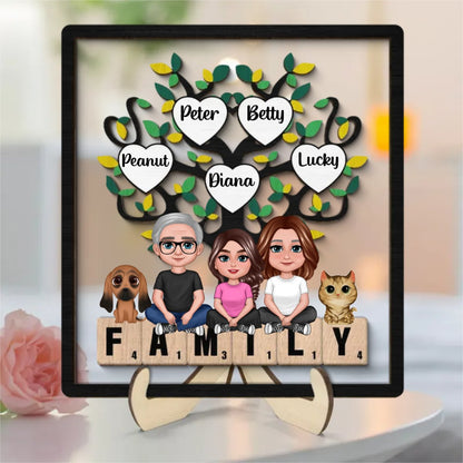 Family - Family Crossed Legs Under Tree On Text - Personalized 2 - Layer Wooden Plaque (HJ) - The Next Custom Gift