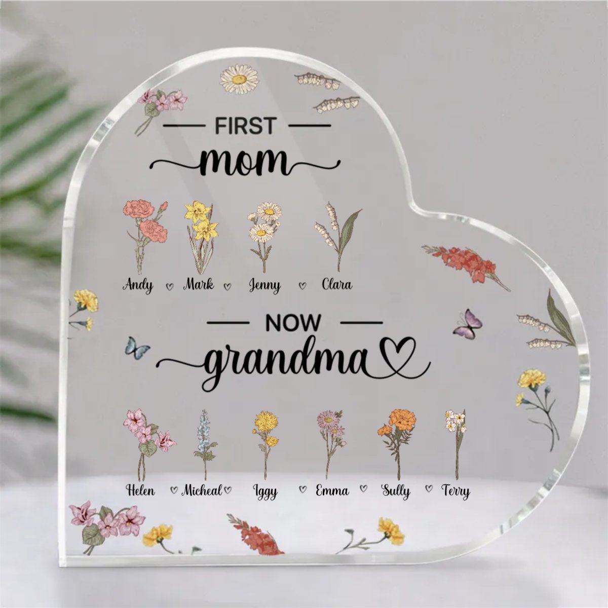 Family - First Mother Now Grandma - Personalized Heart Acrylic Plaque - The Next Custom Gift