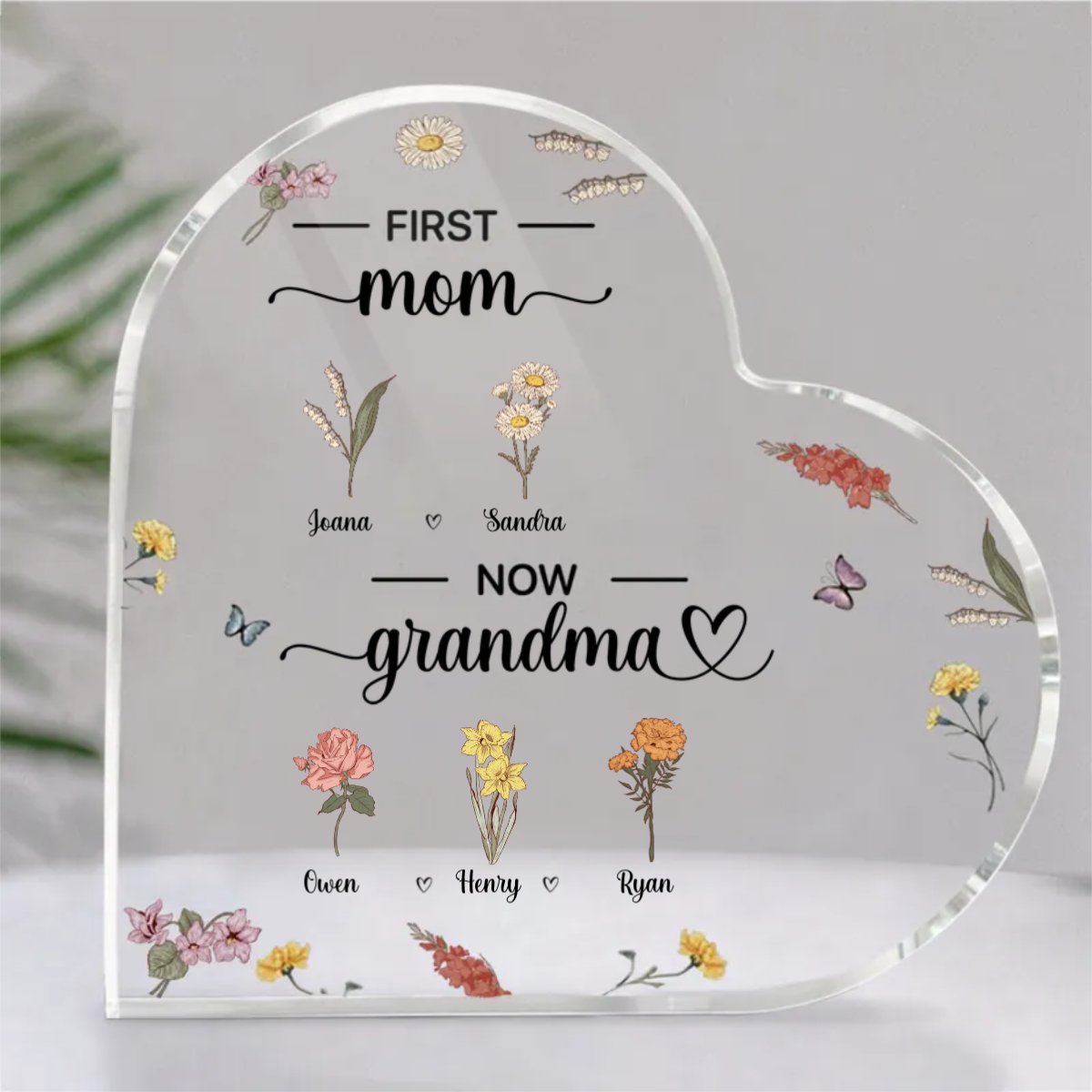 Family - First Mother Now Grandma - Personalized Heart Acrylic Plaque - The Next Custom Gift