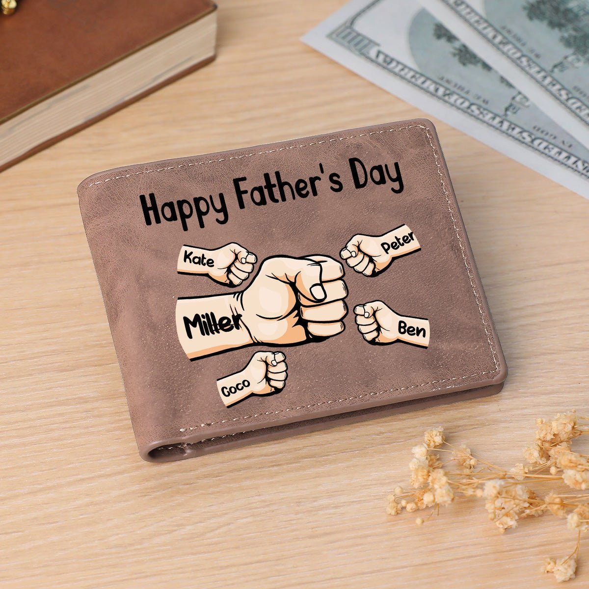 Family - Fists Bump Men's Bifold Wallet For Dad - Personalized Leather Wallet (TB) - The Next Custom Gift