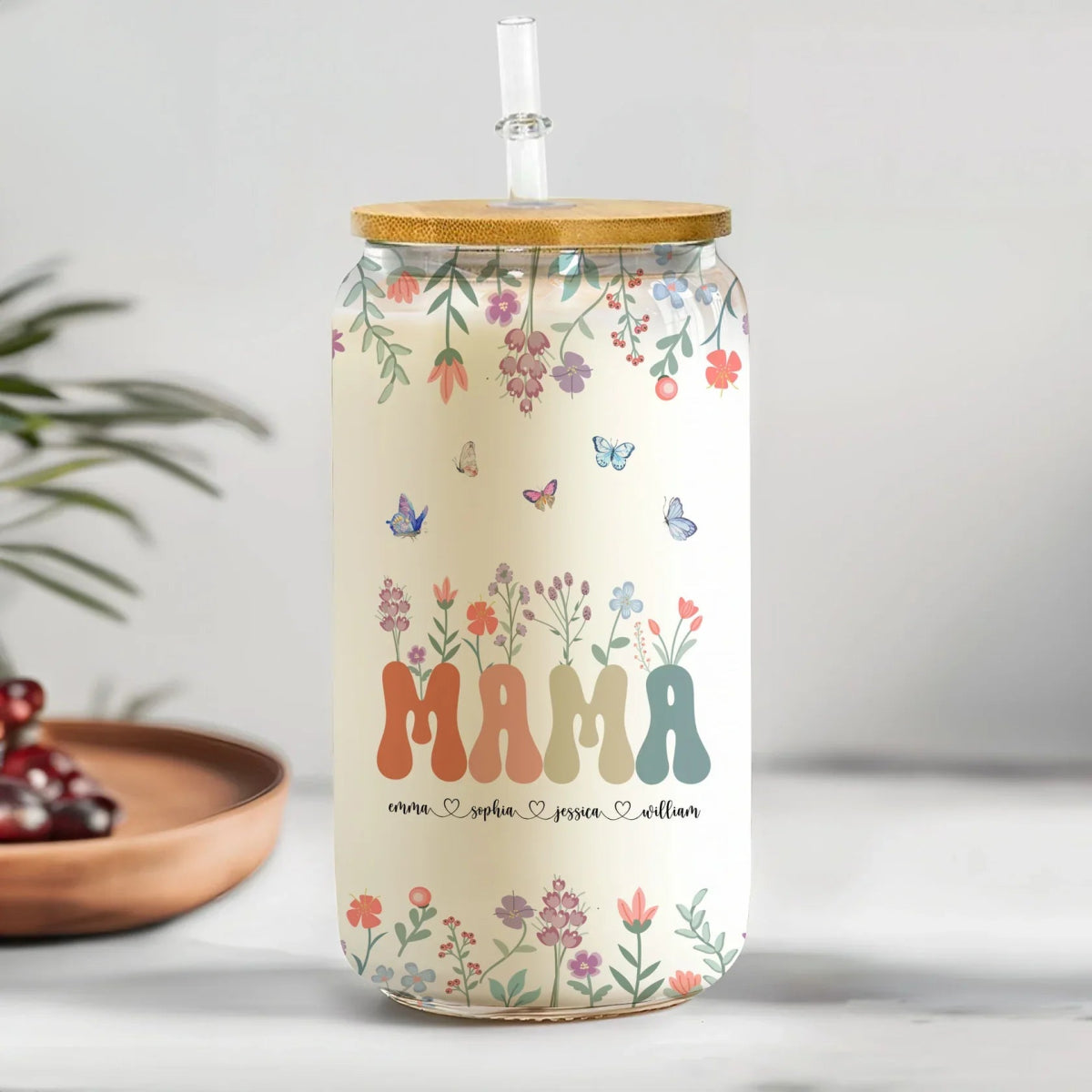Family - Floral With Kids Names - Personalized Jar Light(BU) - The Next Custom Gift