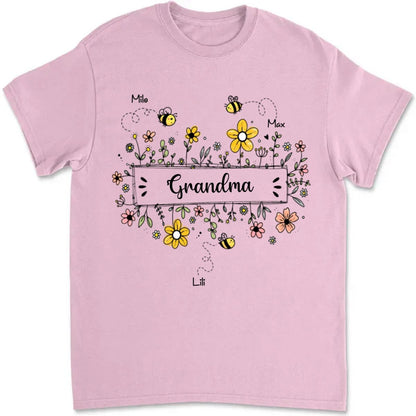 Family - Grandma Flower Bee And Grandkids - Personalized T - shirt - The Next Custom Gift