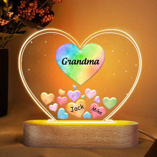 Family - Grandma Mom Hearts In Heart - Personalized Shaped 3D LED Light Acrylic - The Next Custom Gift