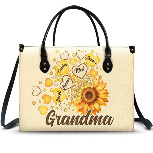Family - Grandma Mom Kids Sunflower - Personalized Leather Bag - The Next Custom Gift