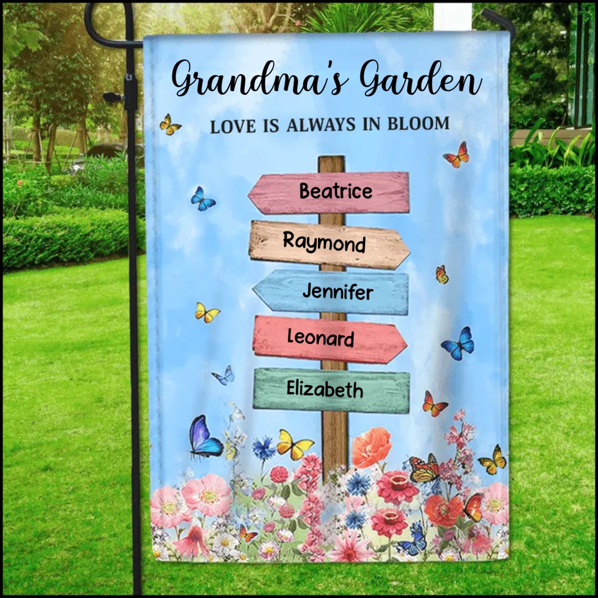 Family - Grandma's Garden Love Is Always In Bloom - Personalized Flag - The Next Custom Gift