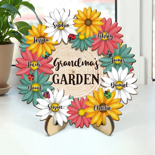 Family - Grandma's Garden - Personalized 2 - Layered Wooden Plaque With Stand(AQ) - The Next Custom Gift
