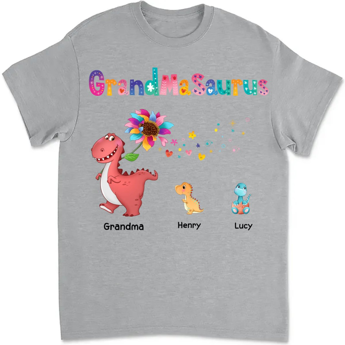 Family - Grandmasaurus Colorful Flower - Personalized T - Shirt - The Next Custom Gift