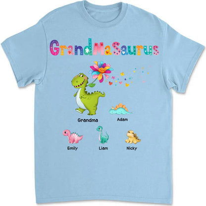 Family - Grandmasaurus Colorful Flower - Personalized T - Shirt - The Next Custom Gift