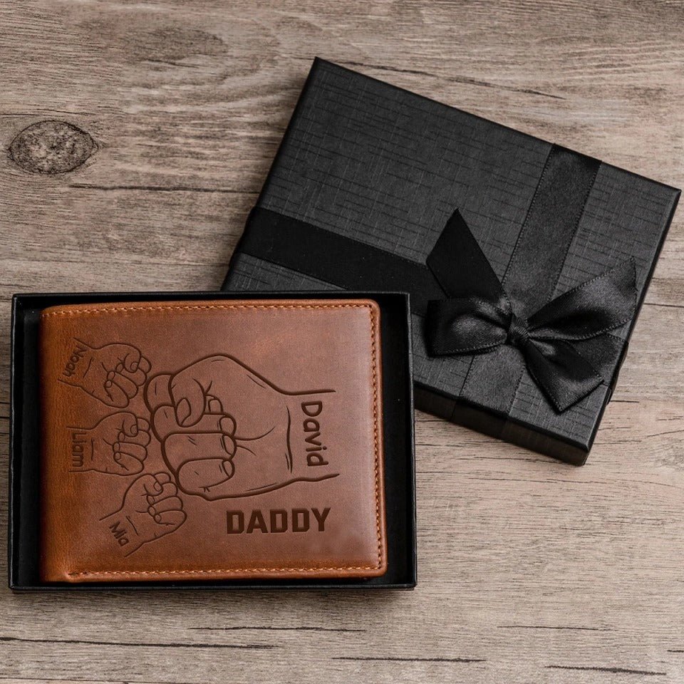 Family - Hands Clenched Father & Kid - Personalized Leather Wallet - The Next Custom Gift