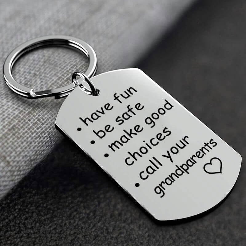 Family - Have Fun, Be Safe, Make Good Choices and Call Your Grandma - Personalized Stainless Steel Keychain - The Next Custom Gift