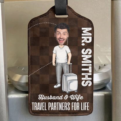 Family - Husband & Wife Travel Partners For Life - Personalized Luggage Tag (HJ) - The Next Custom Gift