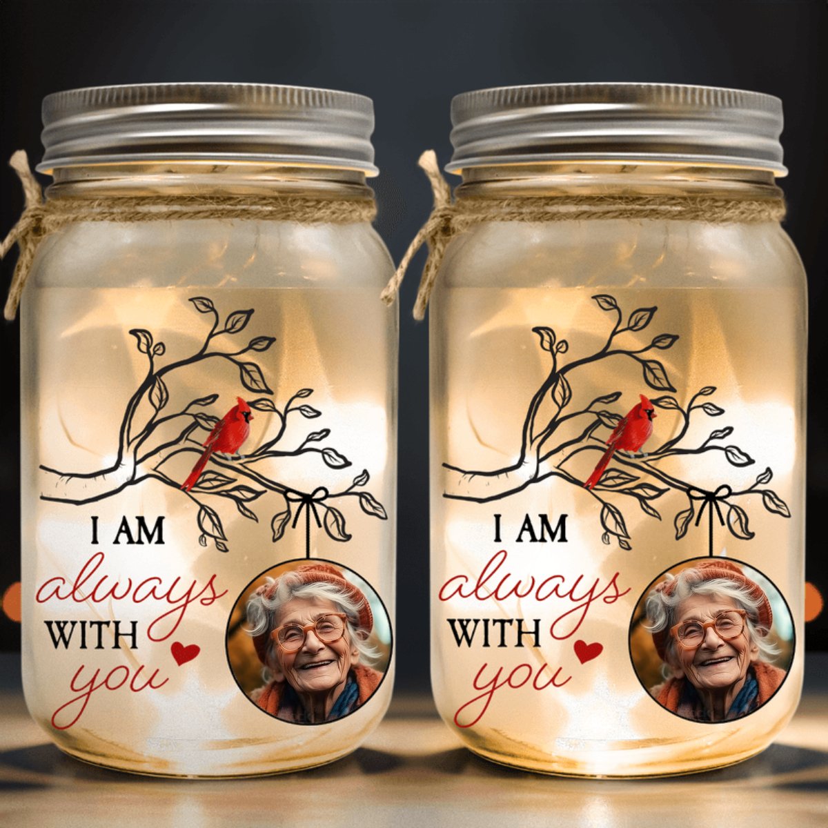 Family - I Am Always With You - Personalized Mason Jar Photo Light - The Next Custom Gift