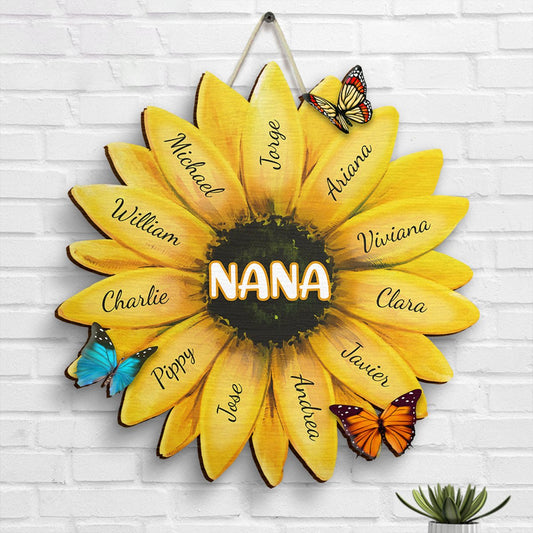 Family - Nana Grandma Family Sunflower - Gift For Grandma Mom Personalized - Shaped Wood Sign - The Next Custom Gift