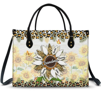 Family - Nana, Mom, Auntie Sunflower - Personalized Leather Bag - The Next Custom Gift