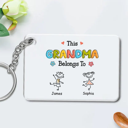 Family - This Grandma Belongs To Drawing - Personalized Acrylic Keychain - The Next Custom Gift