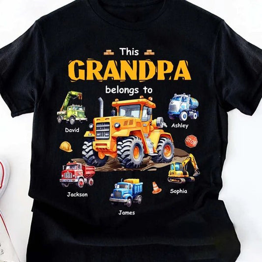 Family - This Grandpa Belongs to Construction Machine - Personalized T - Shirt - The Next Custom Gift