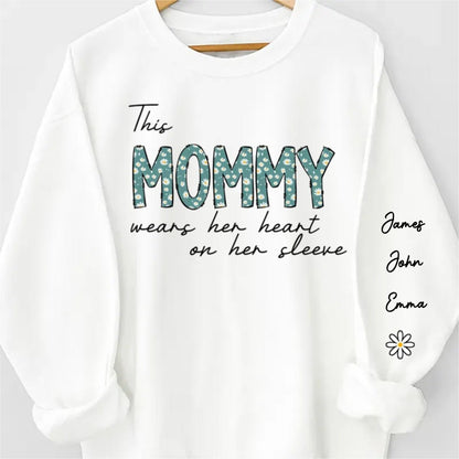 Family - This Mommy Wears Her Heart On Her Sleeve - Personalized Sweatshirt (PB) - The Next Custom Gift
