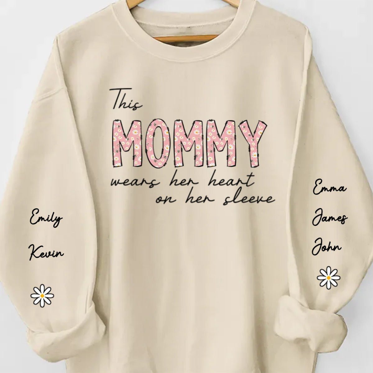 Family - This Mommy Wears Her Heart On Her Sleeve - Personalized Sweatshirt (PB) - The Next Custom Gift